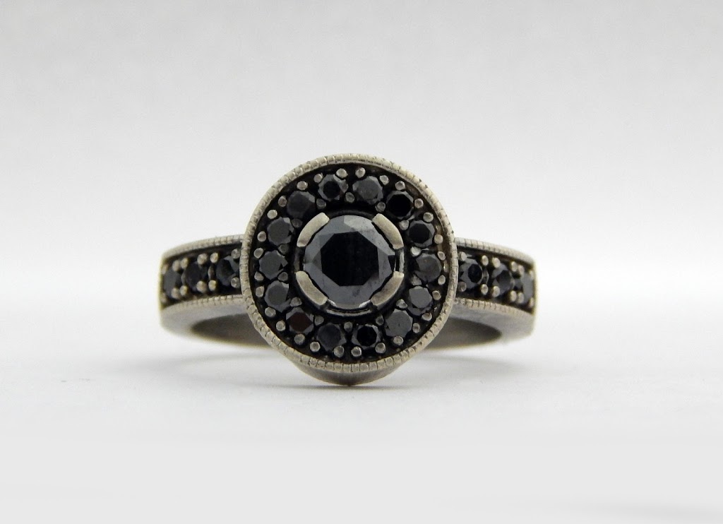 14k white gold and black diamonds